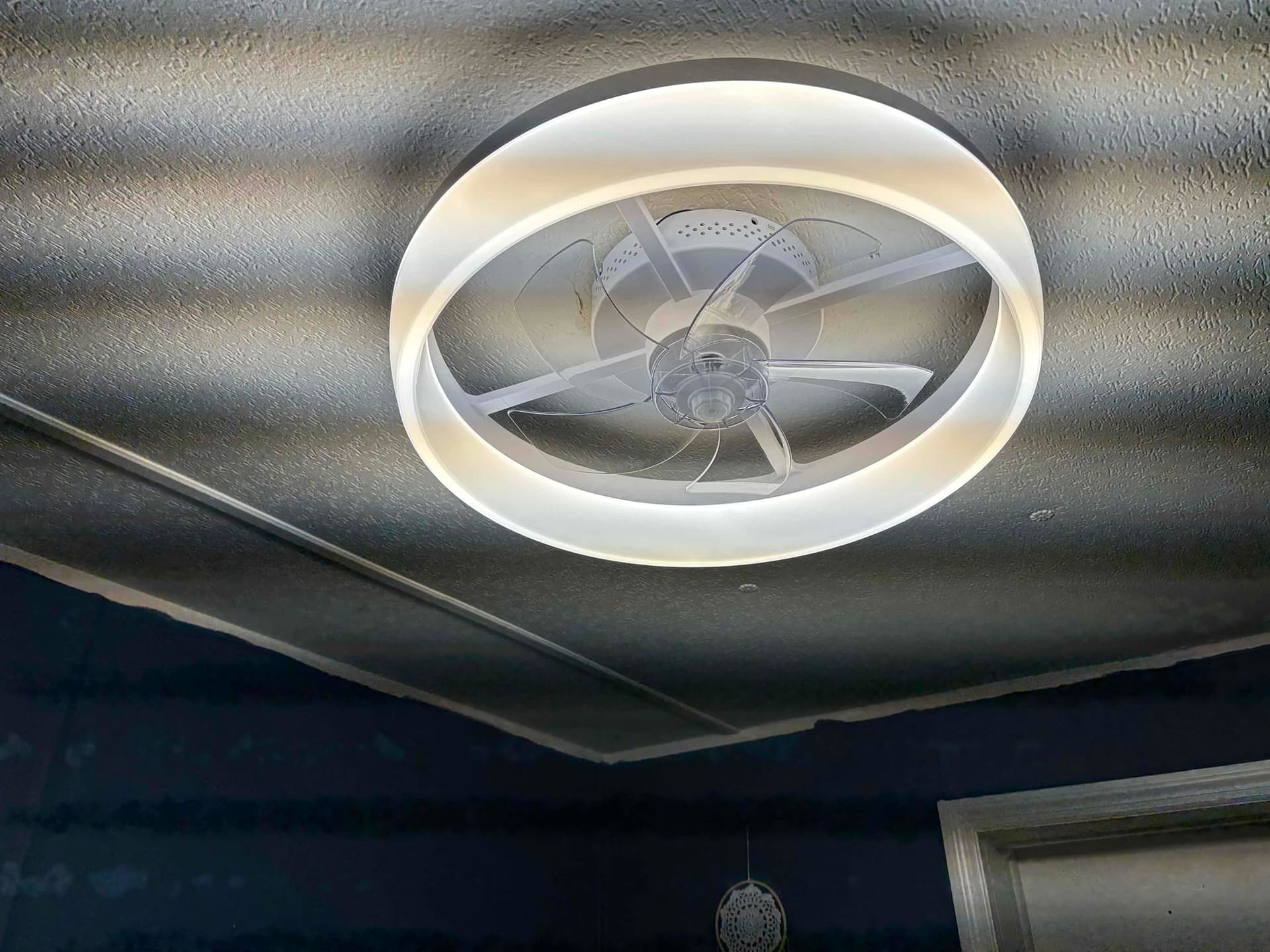 Gallery photos for Flush-Mount Ceiling Fan with Color-Changing LED Installed in Kid's Bedroom: Image #2