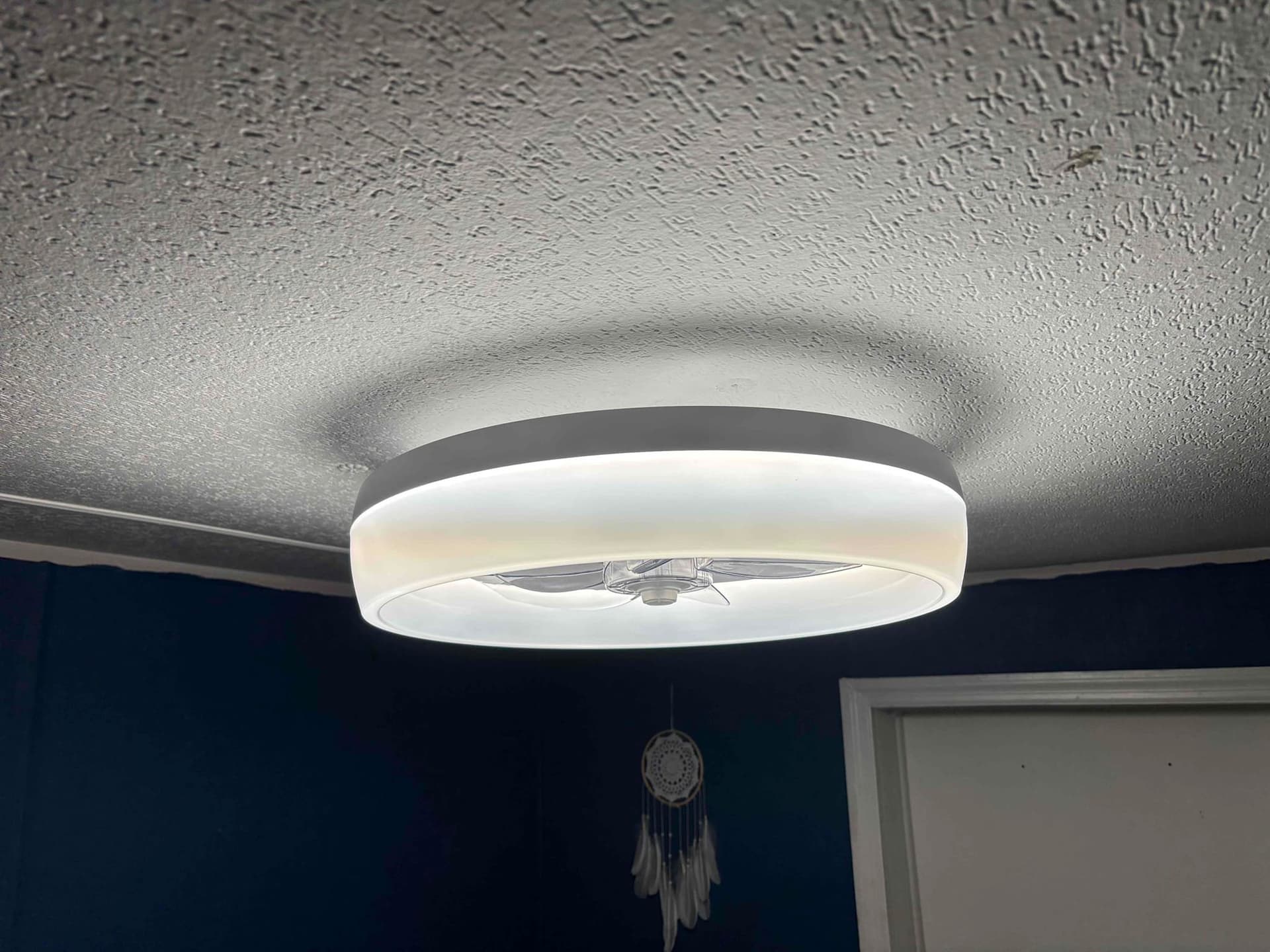 Gallery photos for Flush-Mount Ceiling Fan with Color-Changing LED Installed in Kid's Bedroom: Image #3